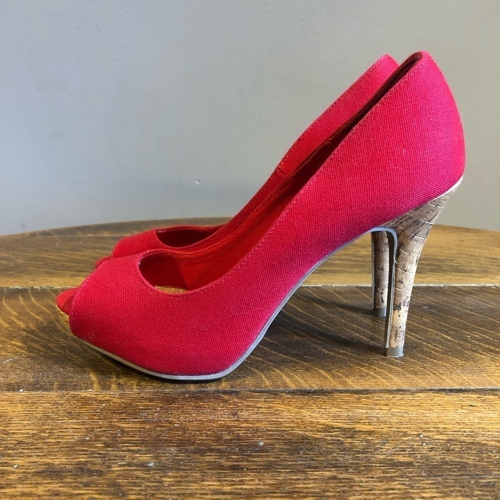 Christian Siriano red peep toe shoes